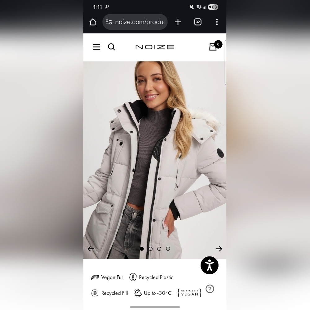Noize Women's Cream Puffer Coat with Vegan Fur
